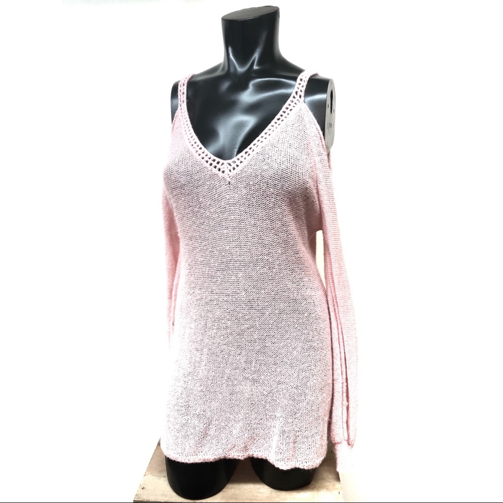 Baby Pink Peekaboo Shoulder Sweater